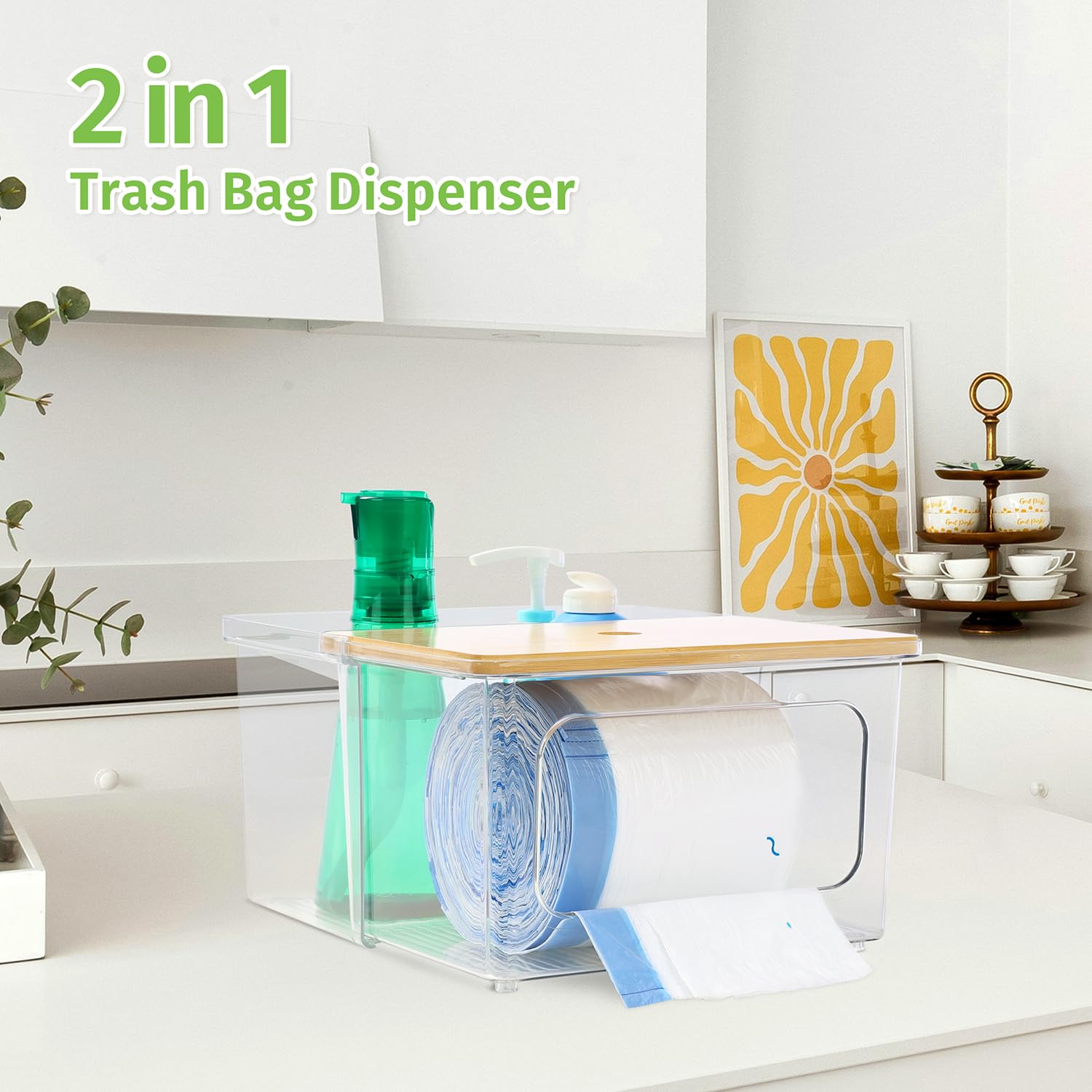 Dispensador Generic de bolsas de basura acrílico transparente para acceso rápido.