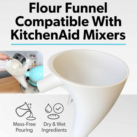 Embudo para harinas y líquidos en kitchenaid, vertido suave y limpio