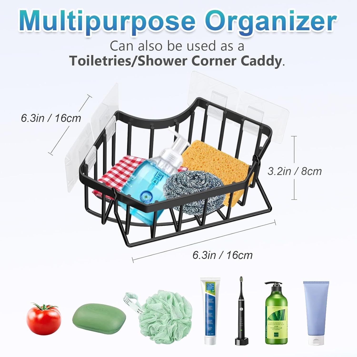 Organizador versátil para cocina y baño, estilo moderno en negro.