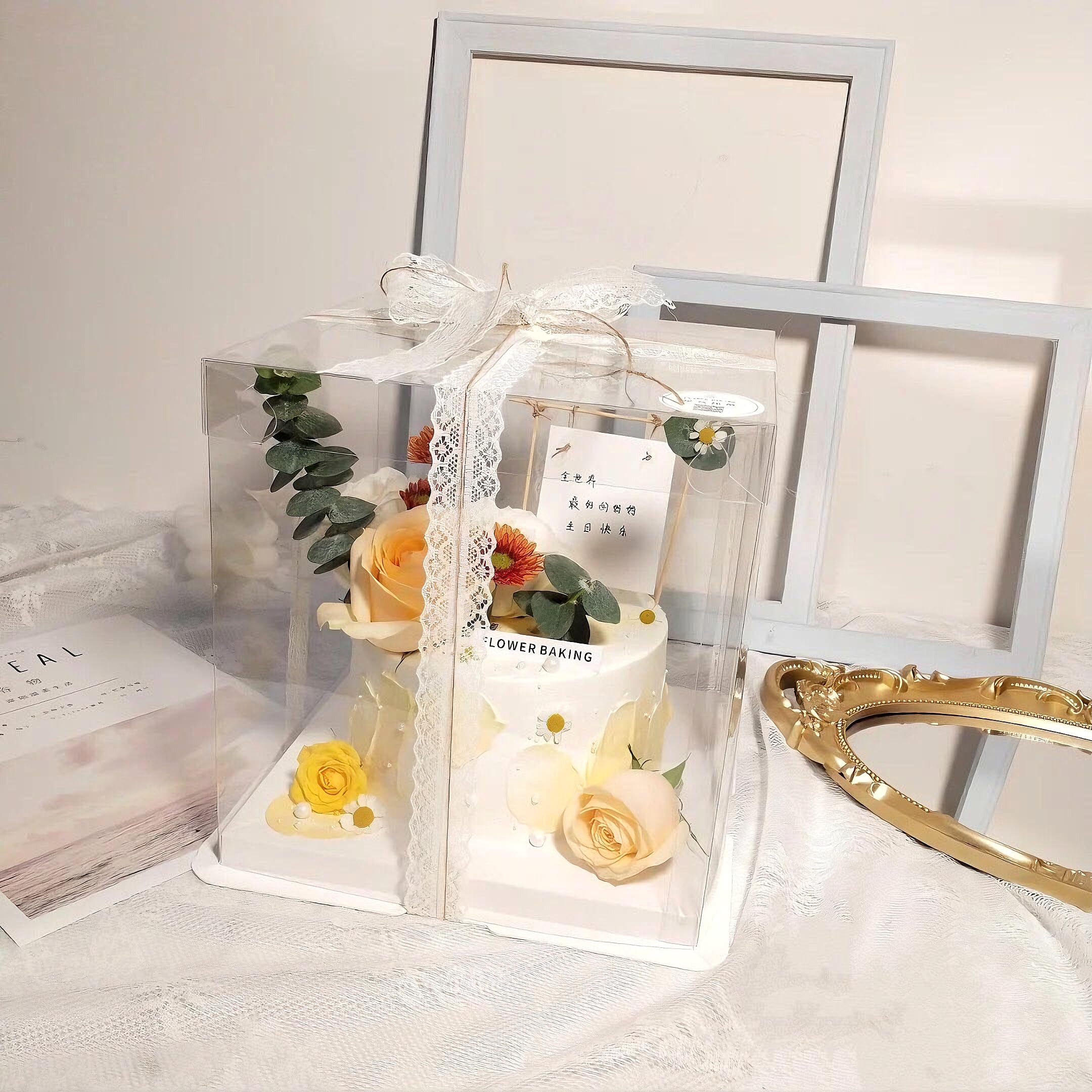 Presentación elegante de pasteles con caja Generic y lazo de seda.