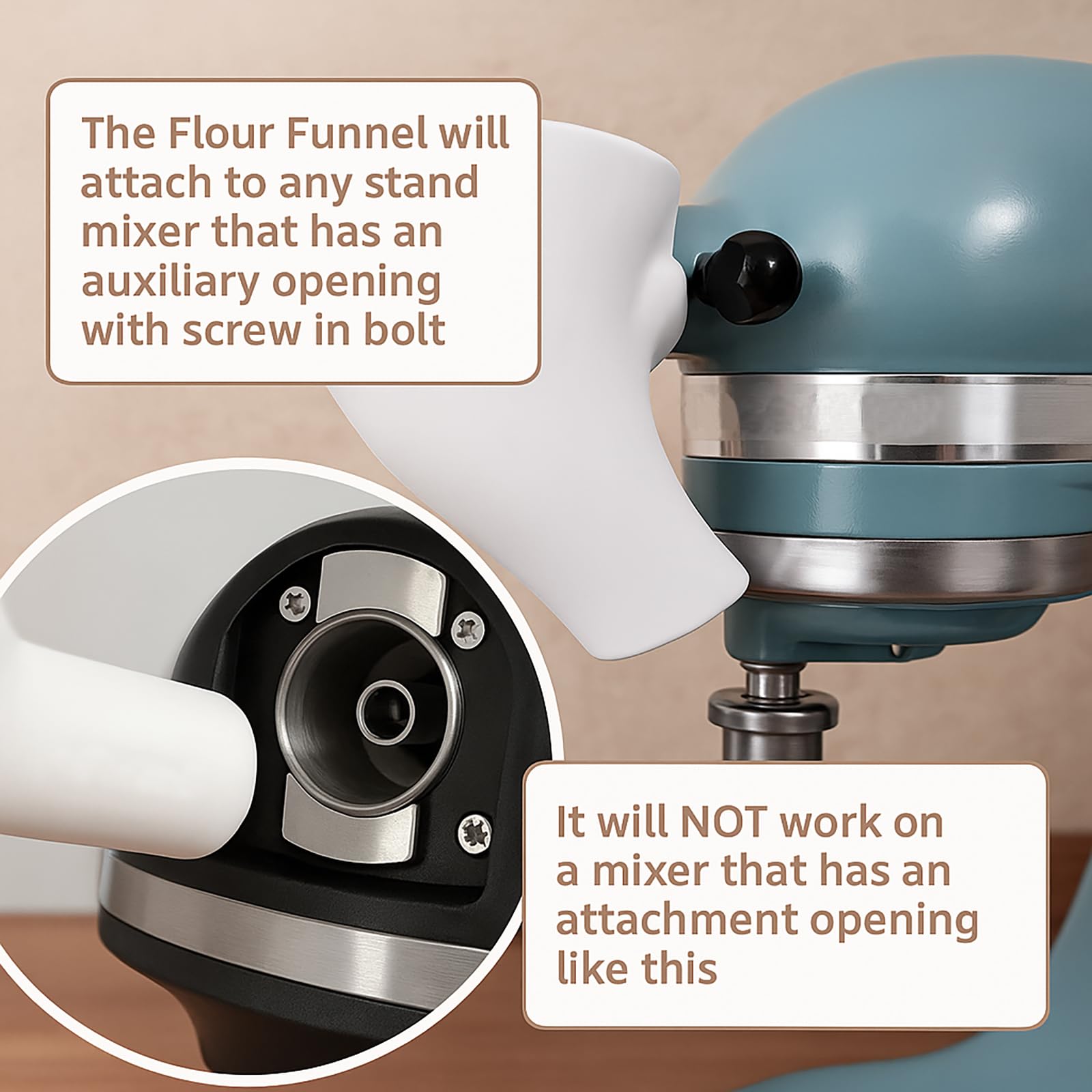 Fácil limpieza: embudo plástico para KitchenAid KSM150, se lava a mano.