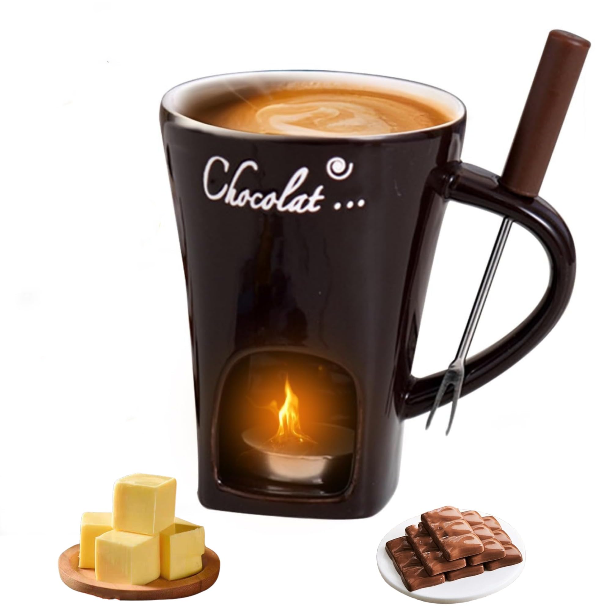 Generic fondue: taza para derretir chocolate, diseño elegante para momentos dulces.
