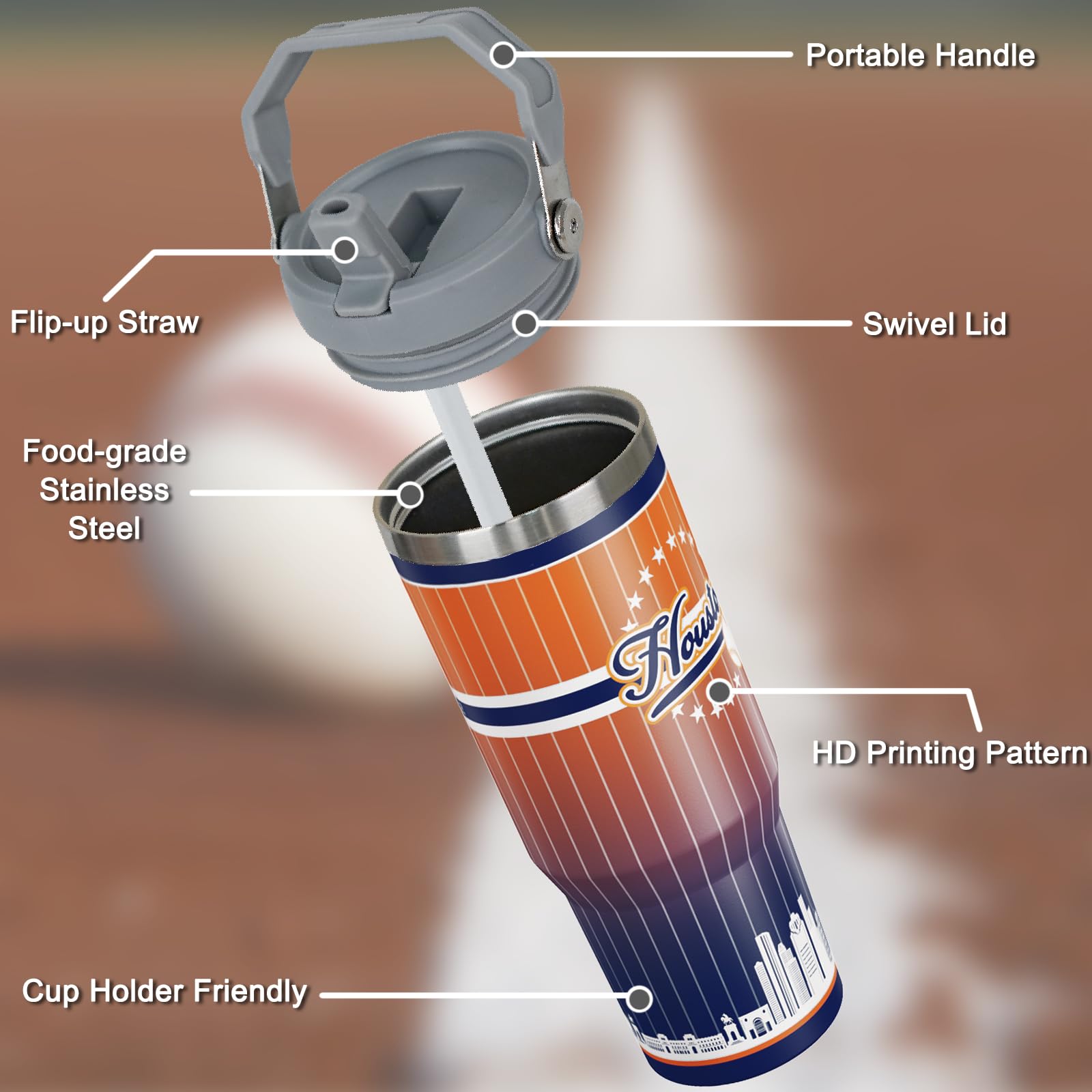 Generic Houston tumbler acero inoxidable 304, ideal para bebidas frías o calientes