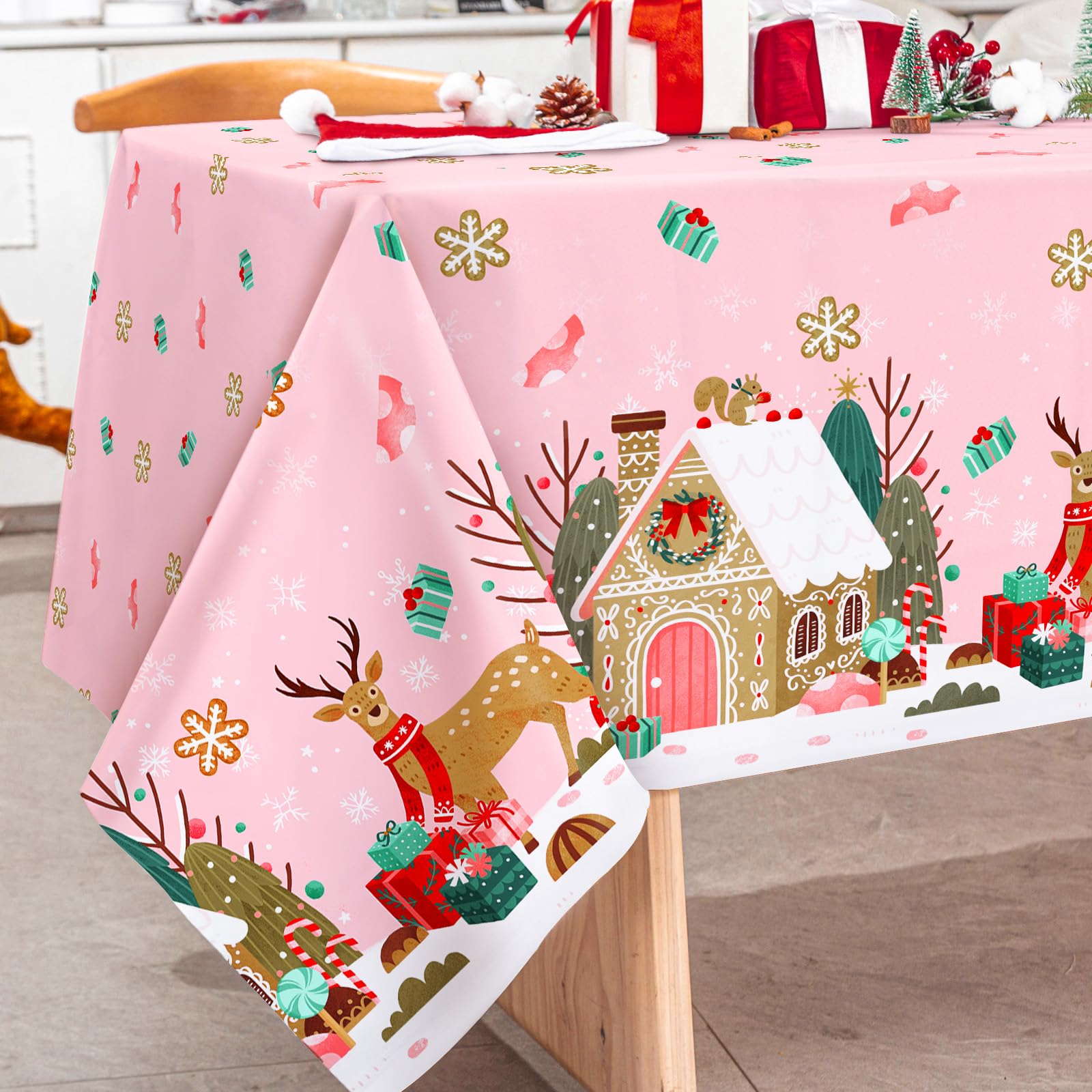 Mantel rosado Generic con reno, ideal para celebraciones