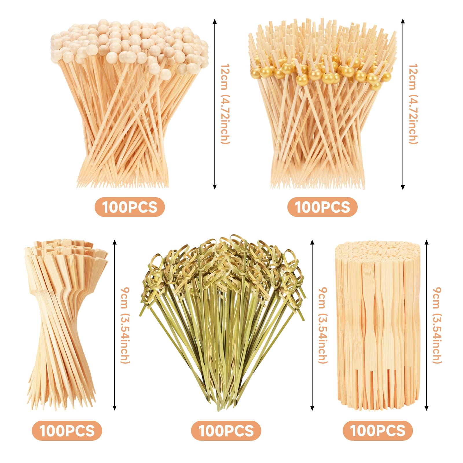 Palillos de bambú Genéricos en cinco estilos para aperitivos