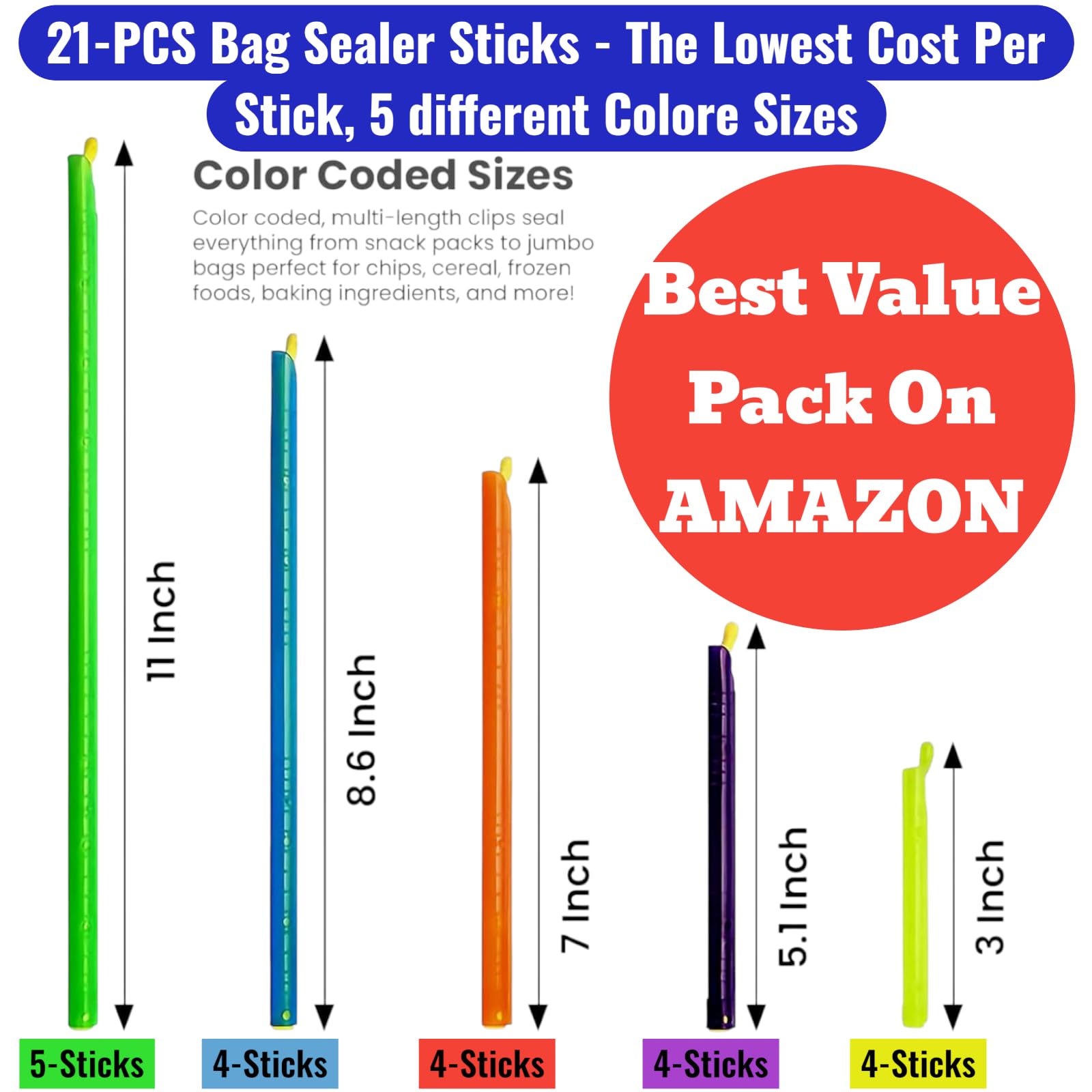 Generic pinzas cierre bolsas, colores vibrantes para organizar snacks.