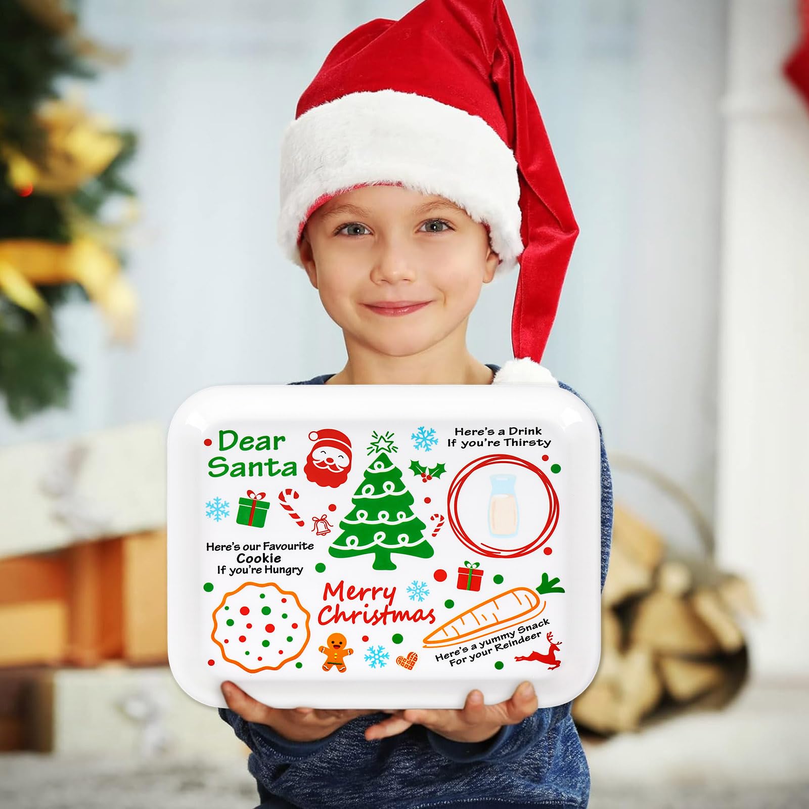 Genérico platillo para galletas y leche, estilo navideño, ideal para la tradición