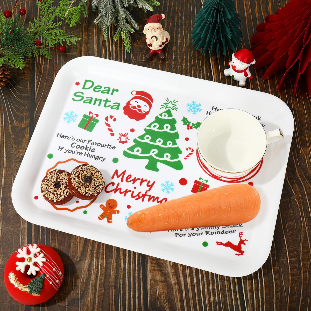 Genérico plato de Santa, formato rectangular, ideal para galletas y leche en la Nochebuena