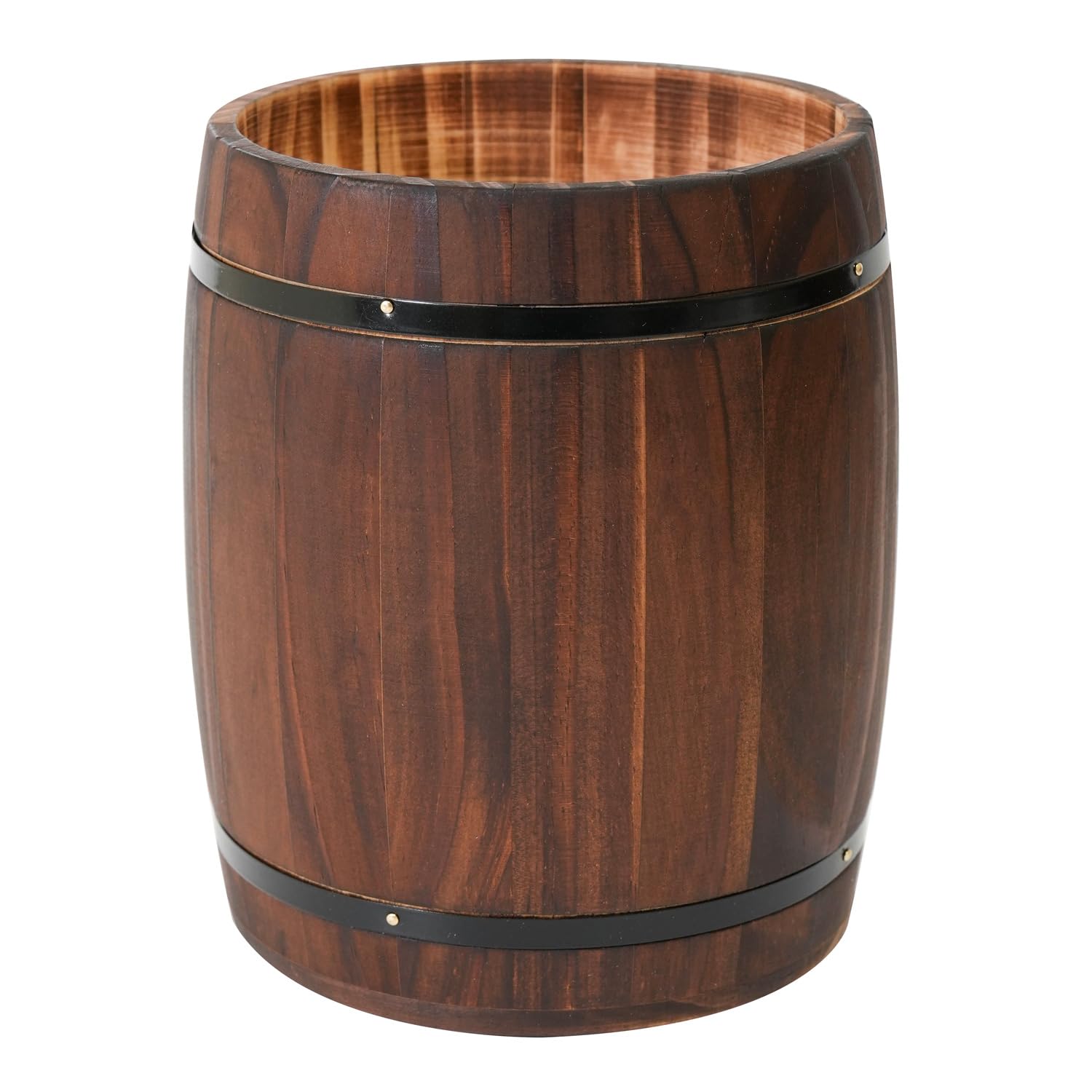 Generic Portautensilios madera estilo barril con base estable, ideal para utensilios.