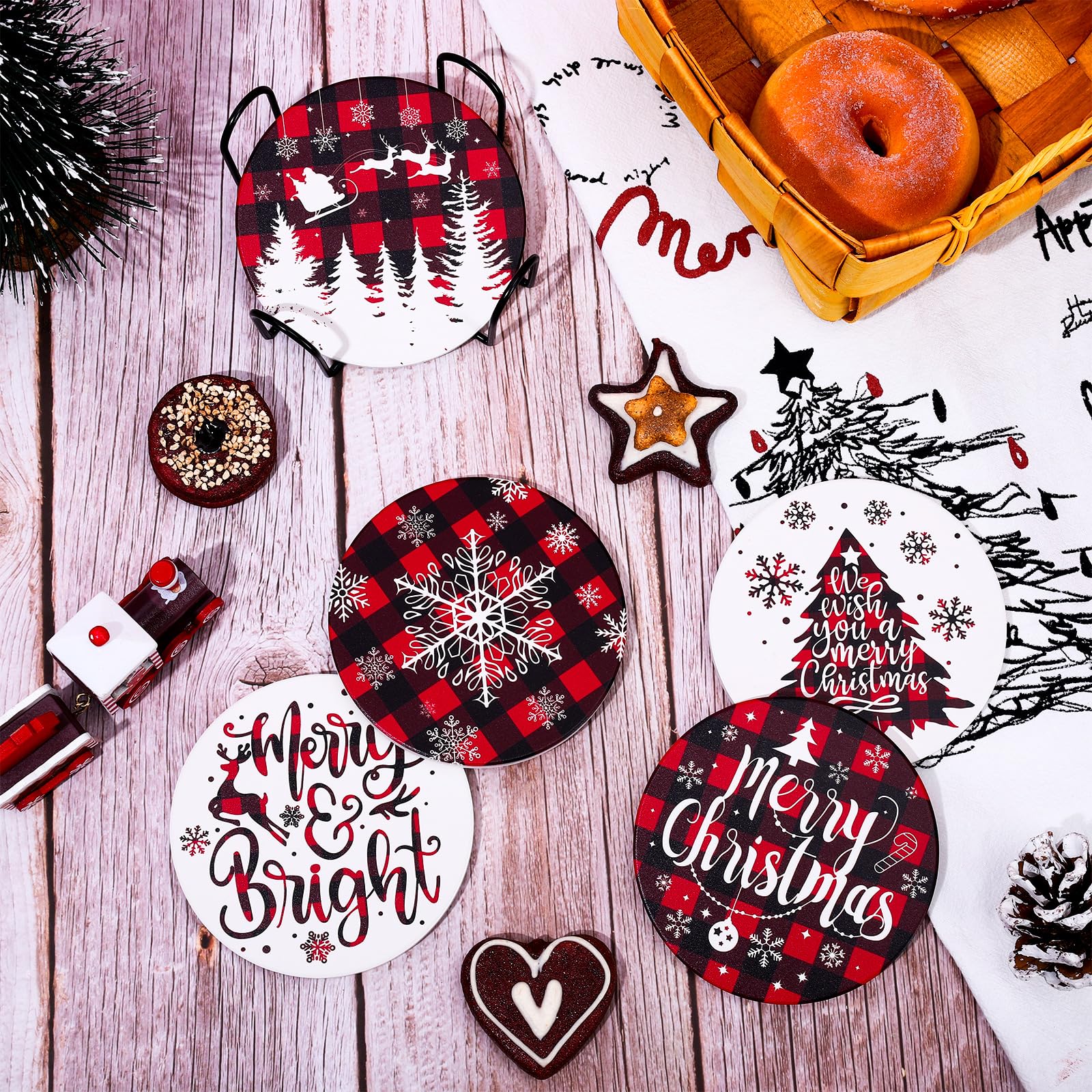 Posavasos cerámicos para cocina y comedor, diseño festivo