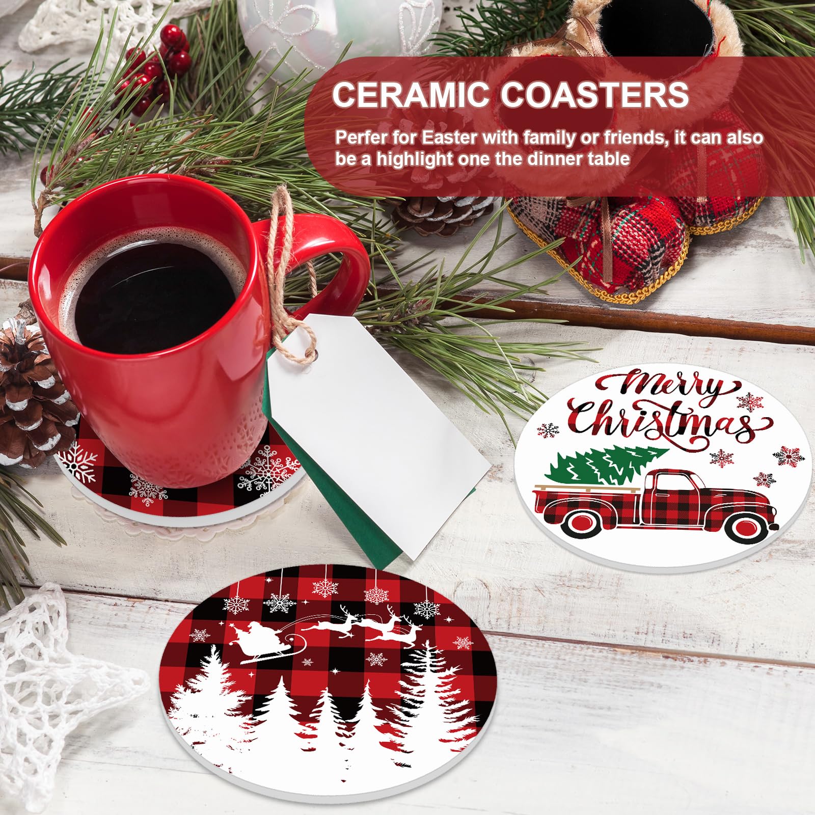Posavasos navidad plaid rojo negro para hogar y cocina