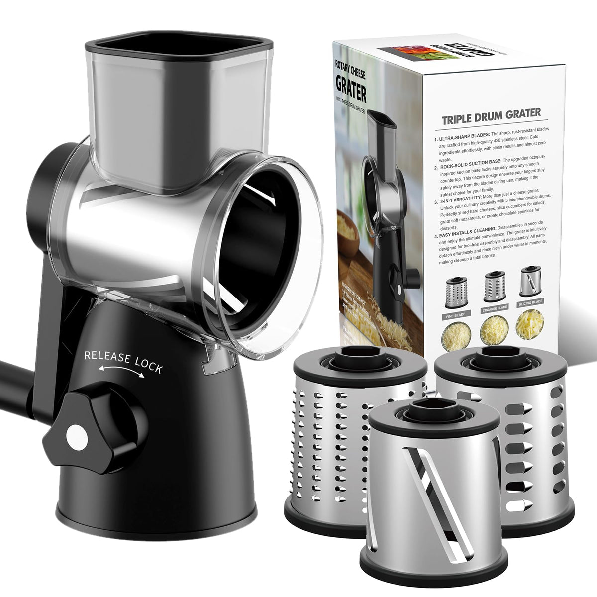 Generic rallador queso rotativo ergonómico para rallado rápido
