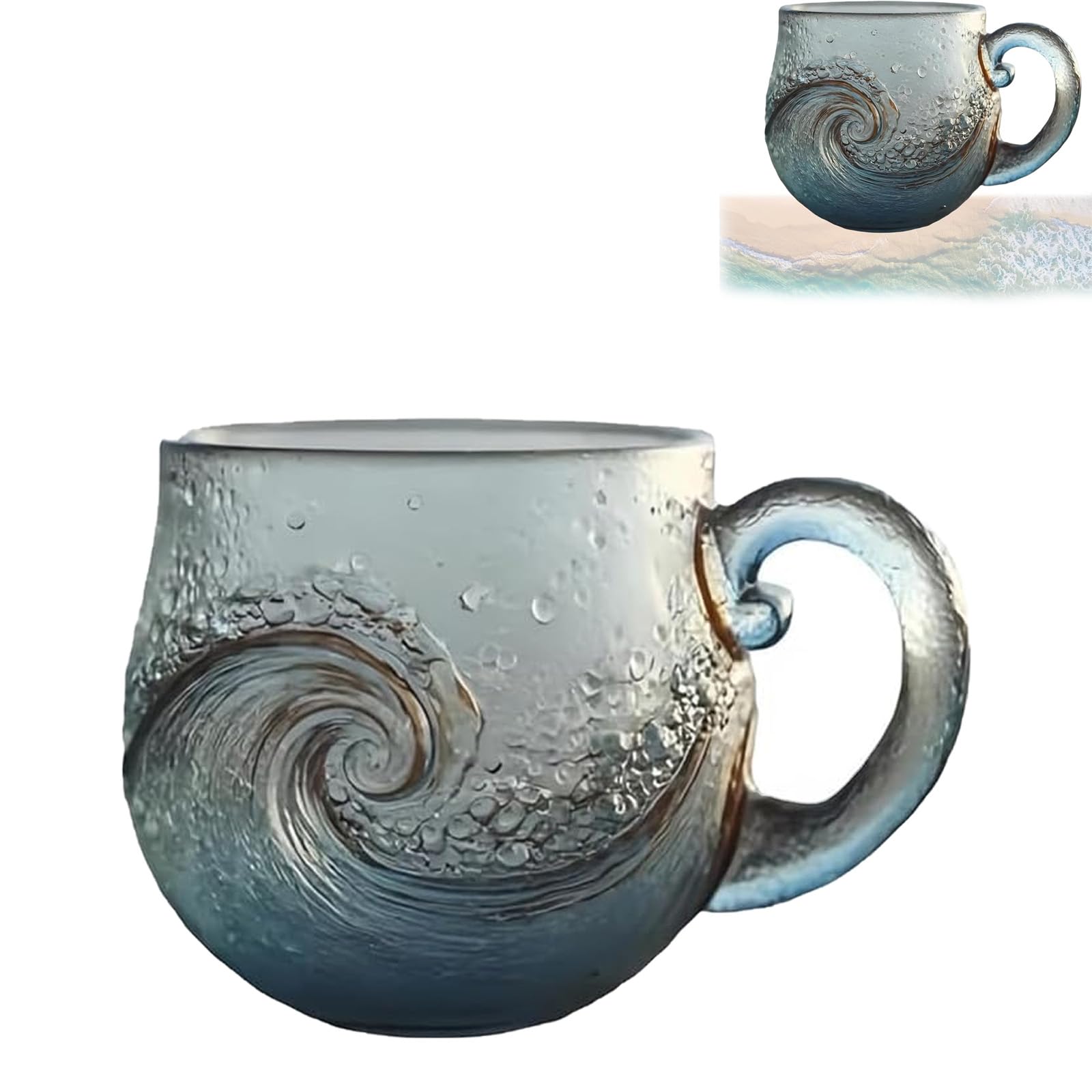 Taza Ola de Vidrio Marino de Generic, vista frontal para café matutino con diseño marino.
