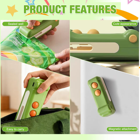 Generic sellador 2 en 1 con corte e imán púrpura, práctico para snacks y almacenamiento.