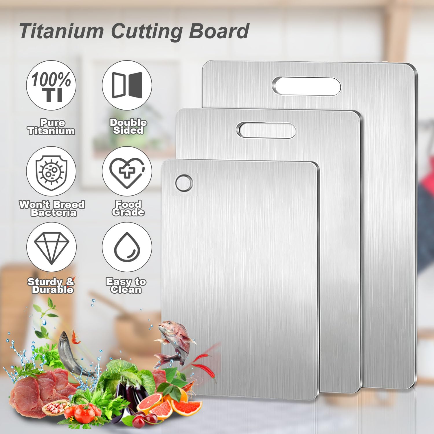 Tabla Generic Titanium, doble cara, ideal para carnes y verduras.