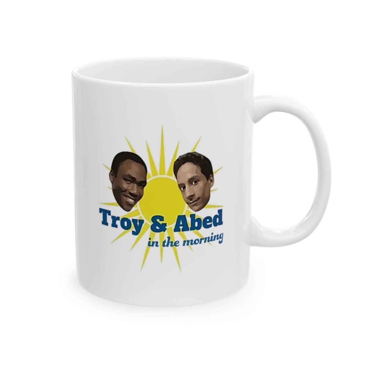 Taza Generic blanca con diseño Troy y Abed en la mañana, perfecta para ritual de café.