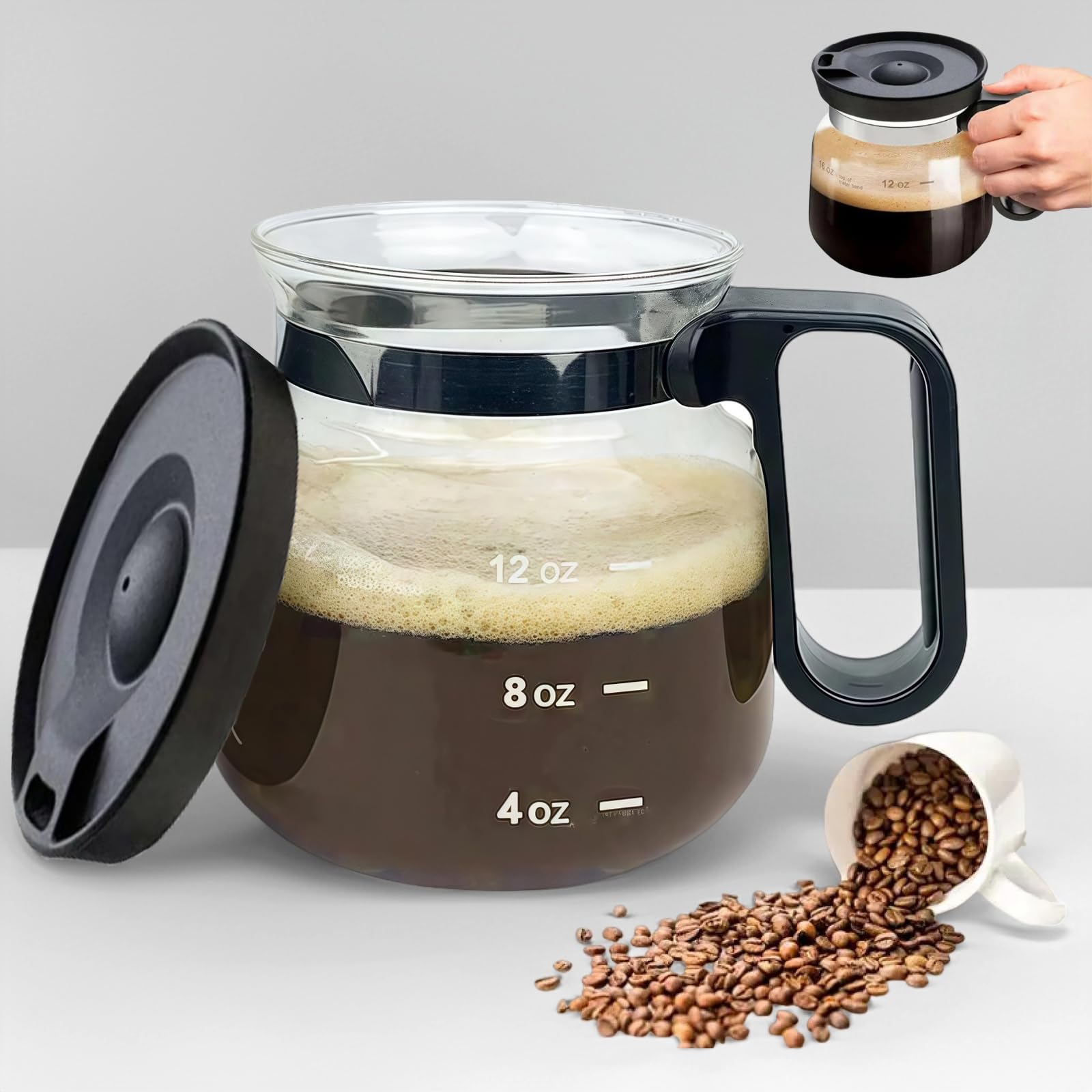 Taza genérica de café en cristal 16oz con tapa segura para evitar derrames.