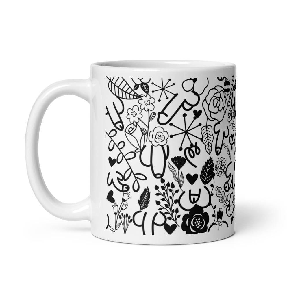 Taza genérica con impresión a doble cara para uso ambidiestro.