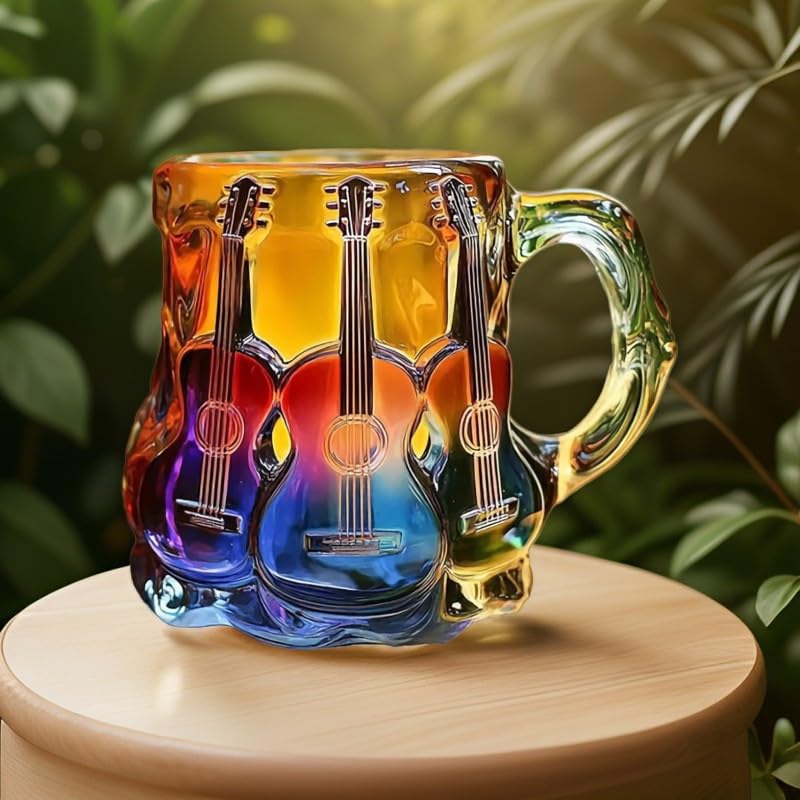 Taza Guitar Art con cristal arcoíris vibrante para bebidas