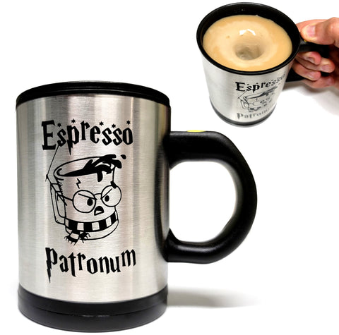 Taza Generic Espresso Patronum autoagitadora frente con arte duradero para calor sostenido