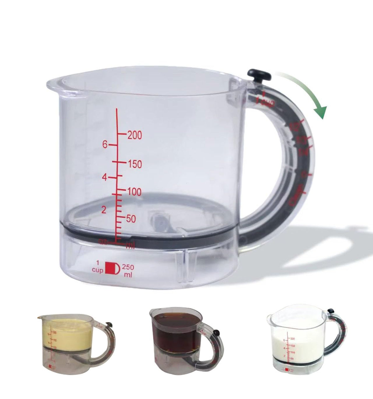 Generic-taza-medicion 4en1 ajustable con mango facilita medir con precisión ingredientes secos y líquidos.