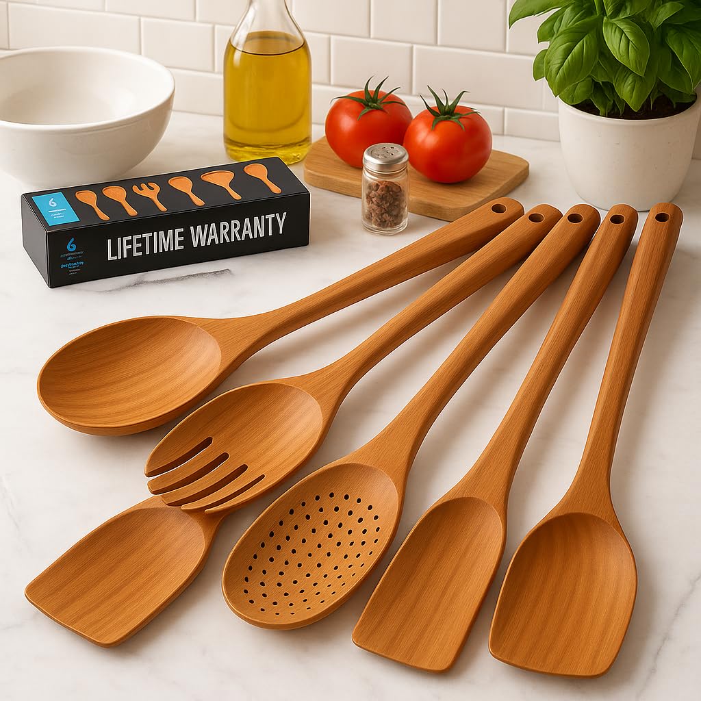 Generic: tenedor de ensalada de teca, ideal para servir en la mesa.