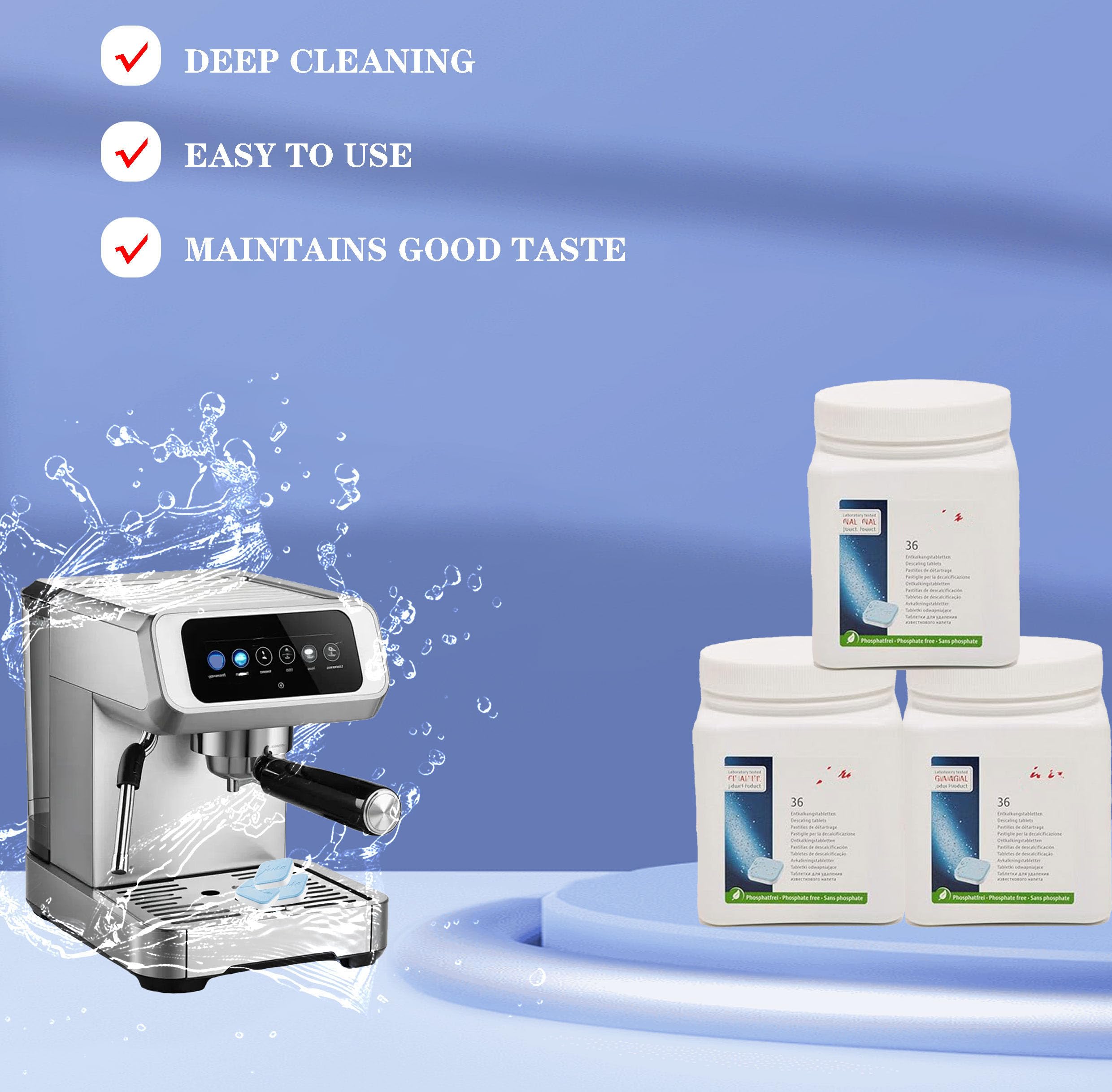 Generico tabletas-desincrustantes, alta compatibilidad con cafeteras automáticas.