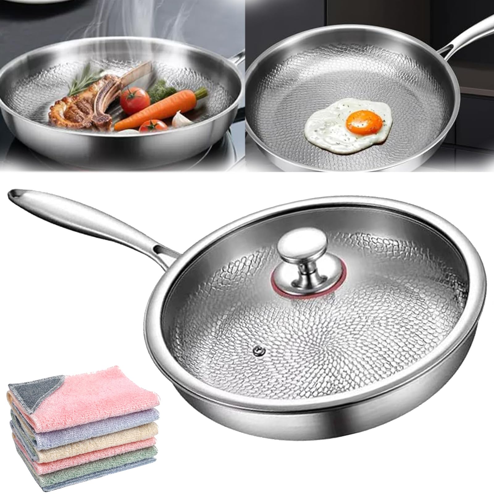 Genérico Pan Pro Titanio Martillado con tapa, duradera para uso diario en la cocina