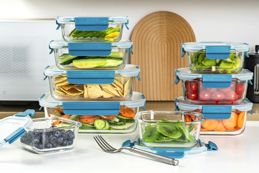 Genicook contenedor de vidrio 21-6oz, perfecto para comidas preparadas.