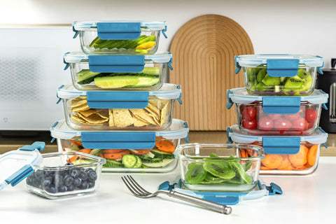 Genicook contenedor de vidrio 21-6oz, perfecto para comidas preparadas.