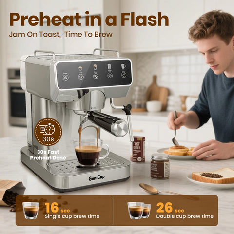 GeniCup cafetera en acero inoxidable con acabado moderno