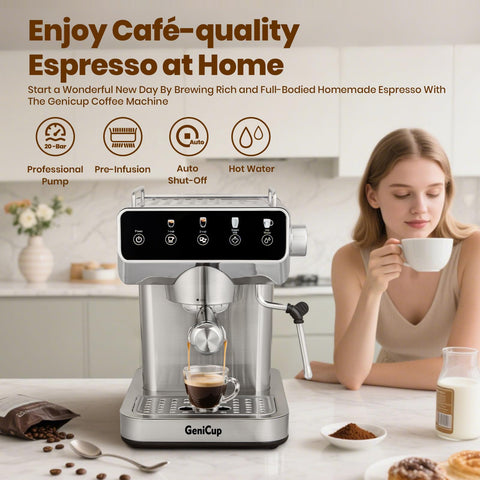 GeniCup cafetera espresso con bomba de 20 bares para espresso intenso