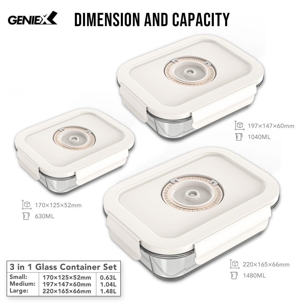 GENIEX contenedor vidrio 1-5L para comidas grandes y sopas