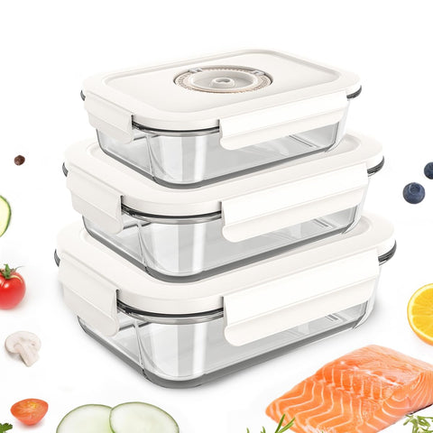 GENIEX contenedores de vidrio con sellado 3 piezas para conservar alimentos frescos