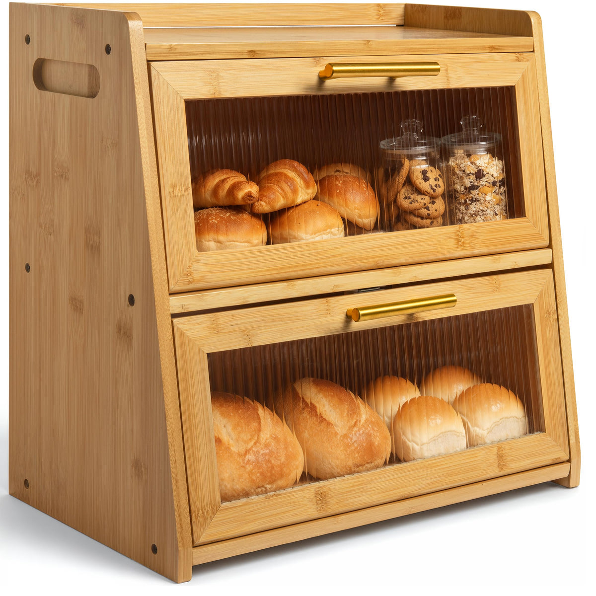 Gennua Kitchen caja pan bambu doble capa frente, gran capacidad para varias hogazas.