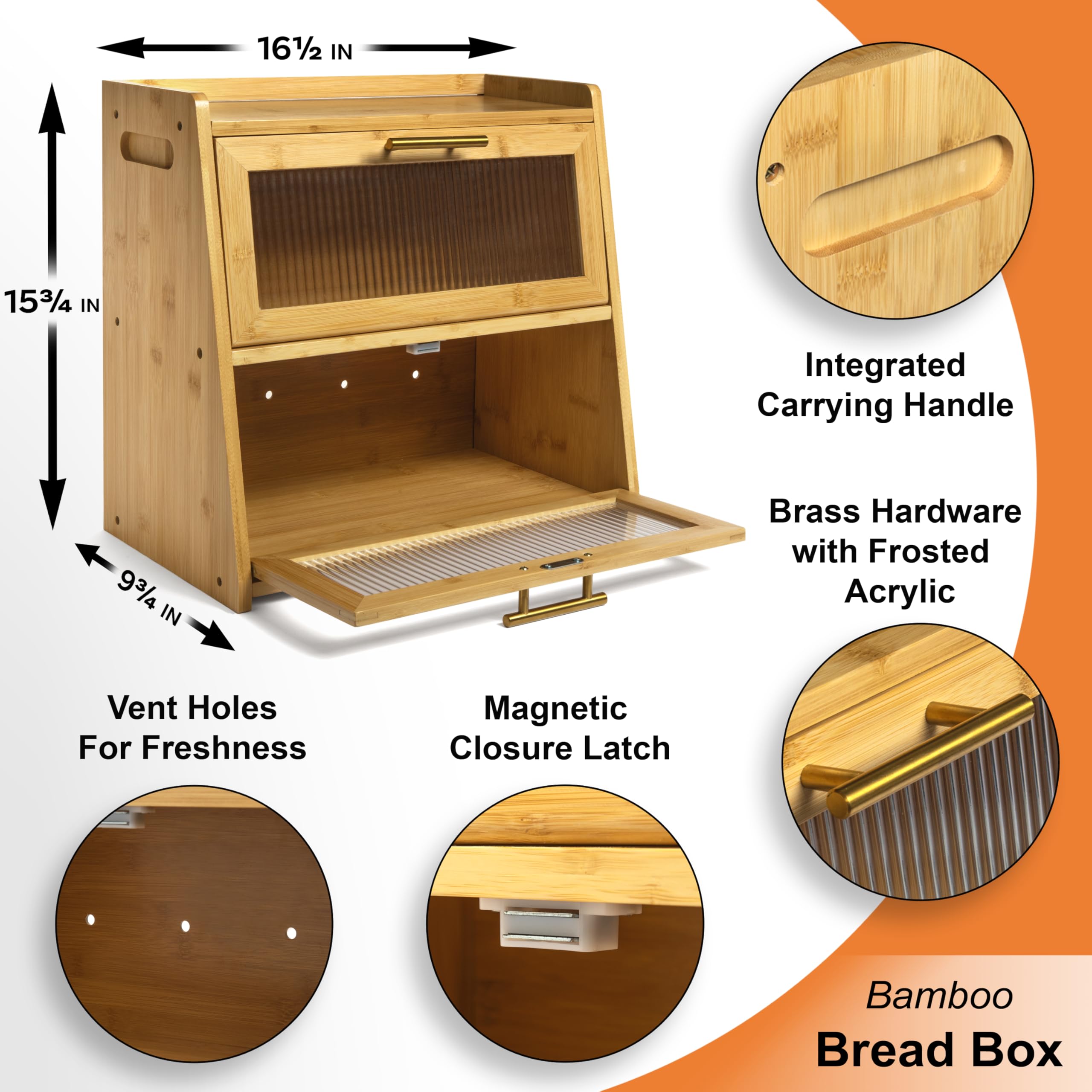 Gennua Kitchen caja pan bambu doble capa interior, acceso rápido a panes.
