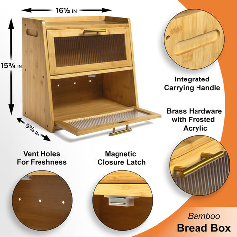 Gennua Kitchen caja pan bambu doble capa interior, acceso rápido a panes.