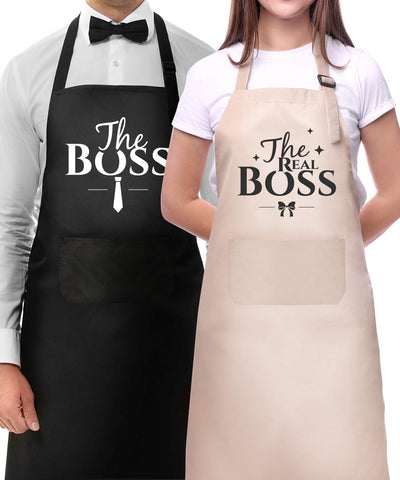 Genrics delantal pareja cocina jefe real, ideal para cocinar juntos en casa