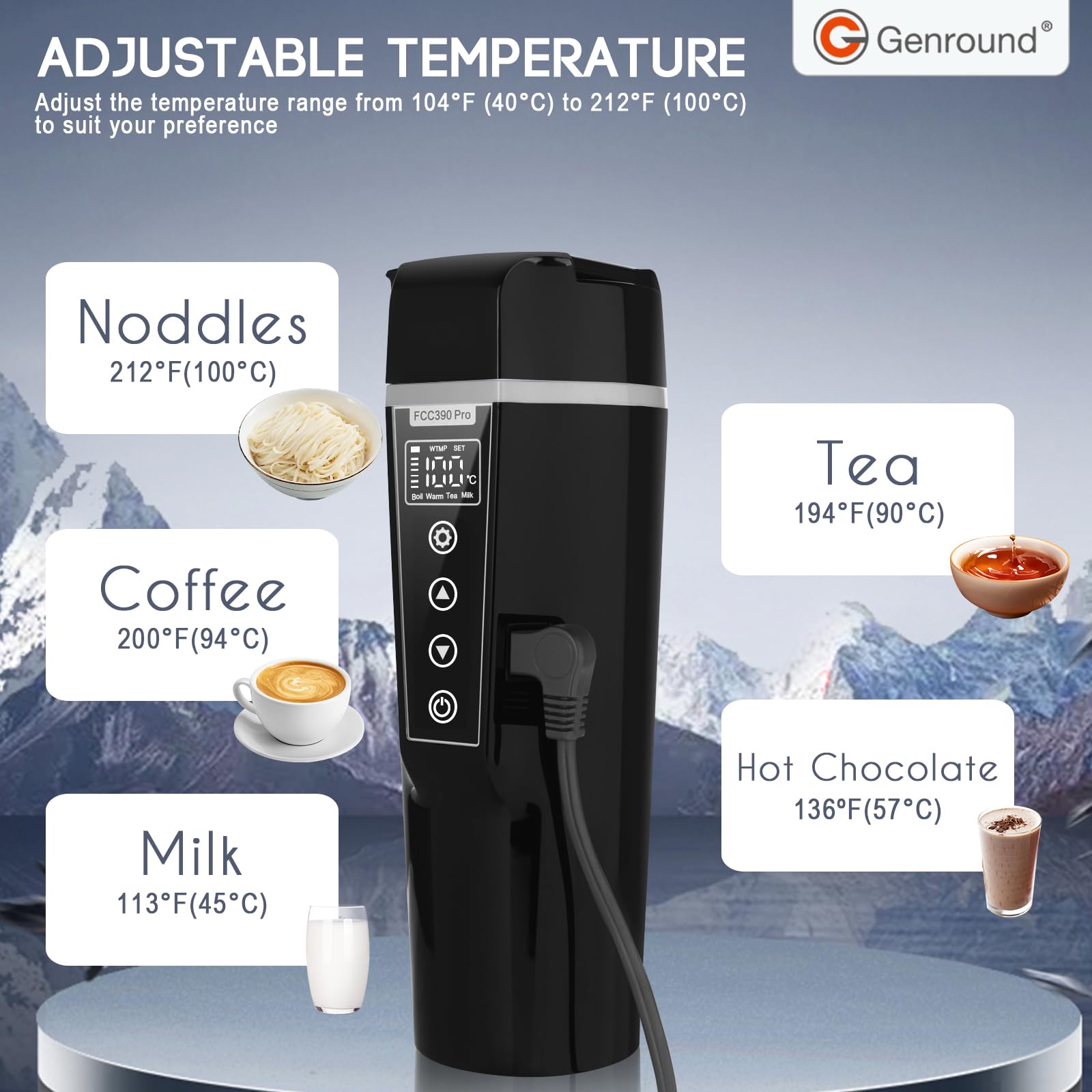 Genround pantalla LED muestra la temperatura para un ajuste rápido.