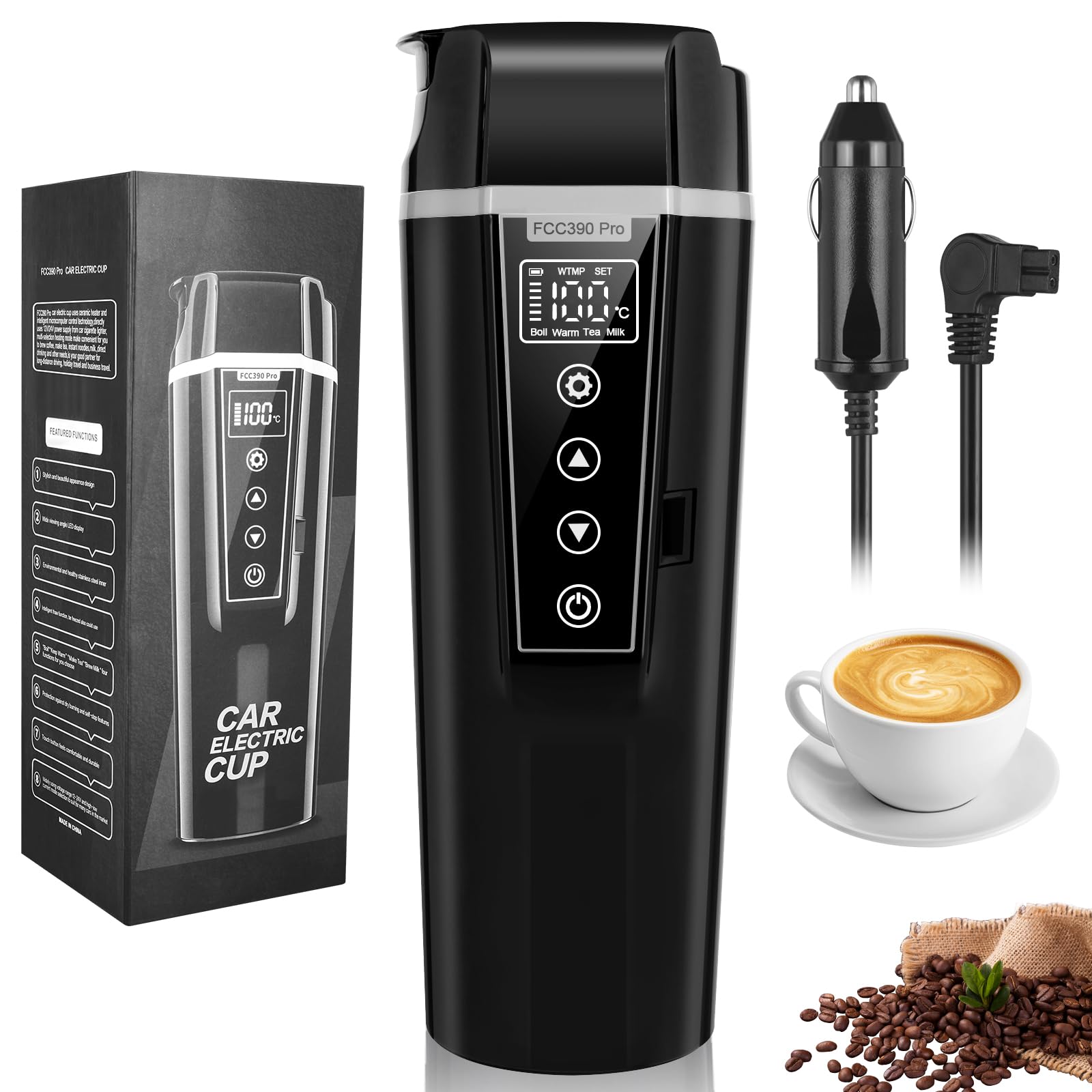 Genround vaso termico electrico para coche, compacto y práctico para viajes.