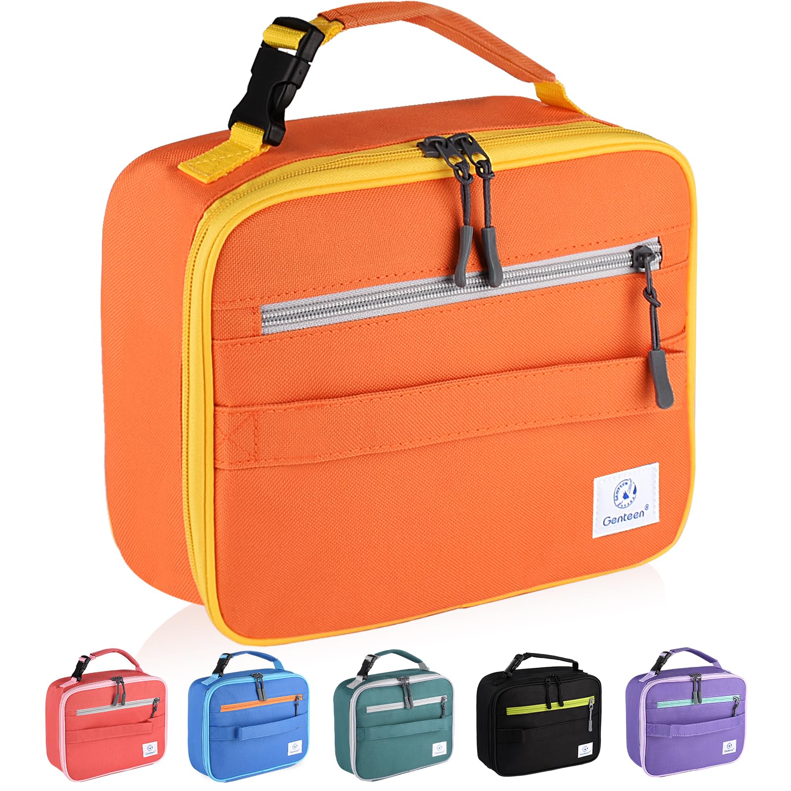 Bolsa Genteen aislada para almuerzo, vista frontal naranja, mantiene bebidas frías.