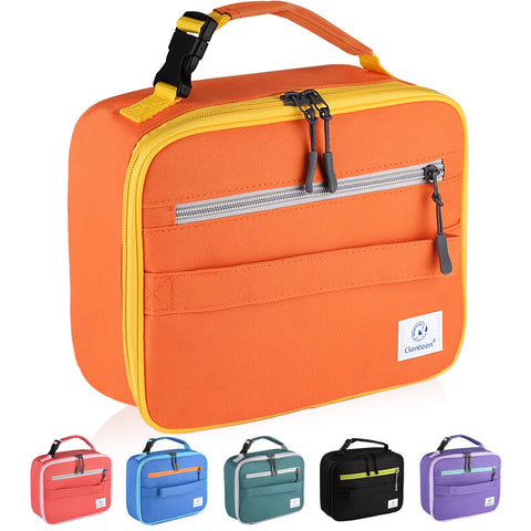 Bolsa Genteen aislada para almuerzo, vista frontal naranja, mantiene bebidas frías.