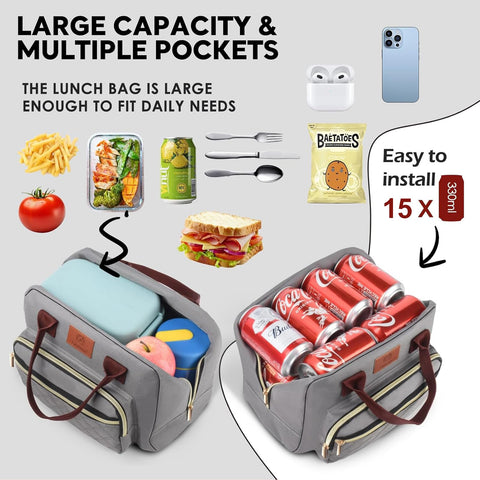 Genteen bolsa de almuerzo con bolsillo frontal, práctico para cubiertos y llaves.
