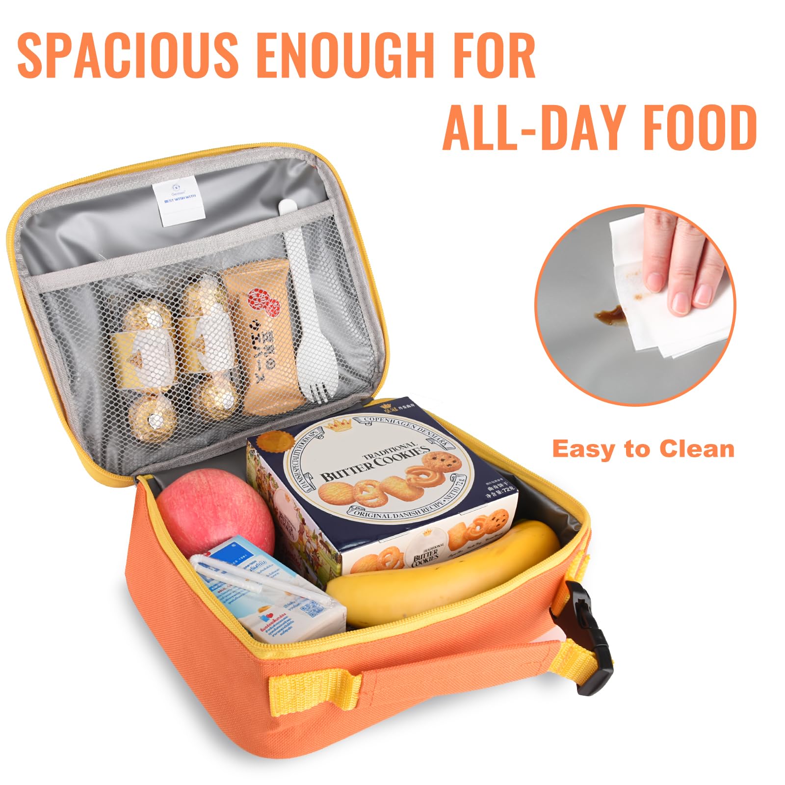 Genteen bolsa almuerzo correa desmontable, uso cómodo mochila naranja.