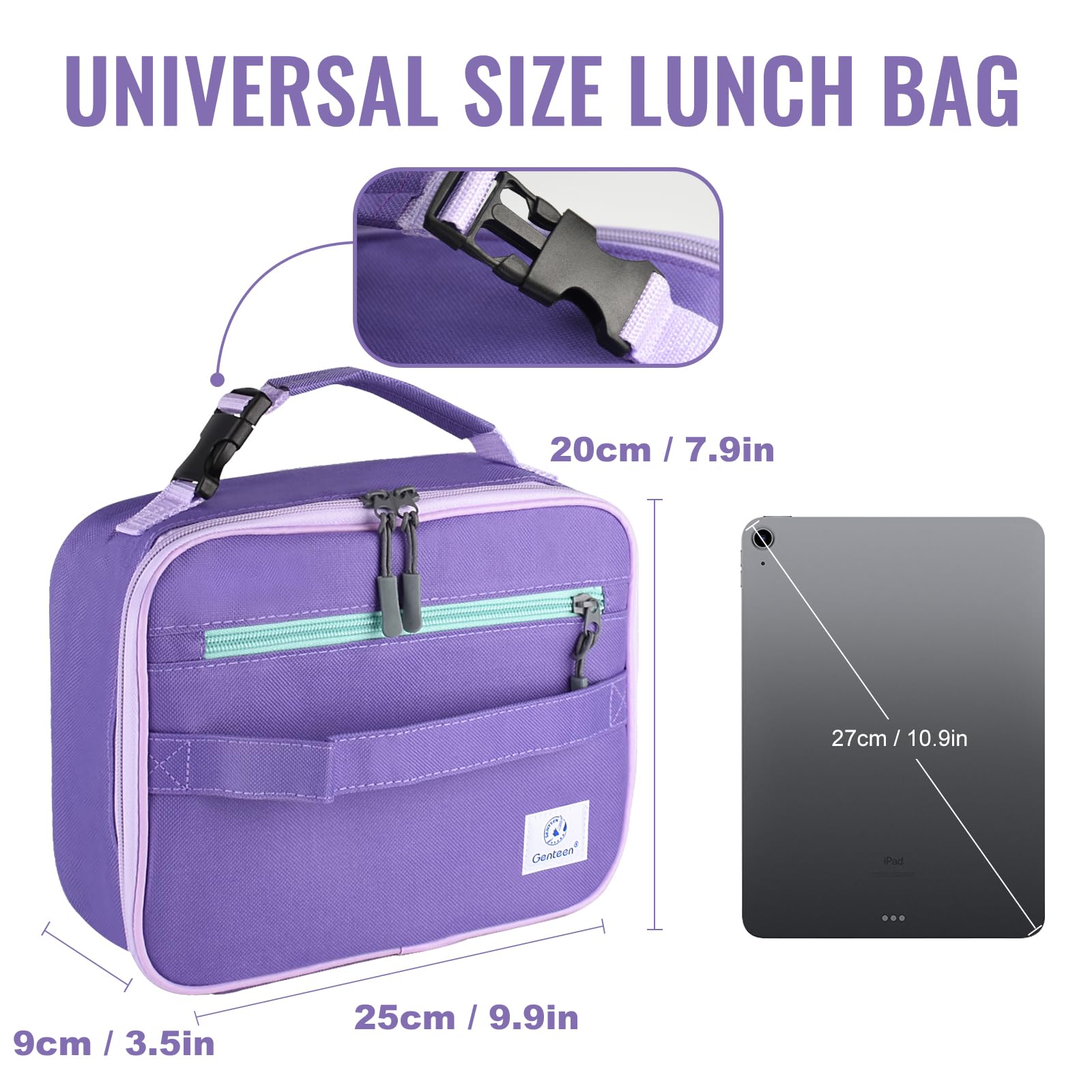 Genteen bolsa de almuerzo con dimensiones 9,9 x 7,9 pulgadas para más capacidad.