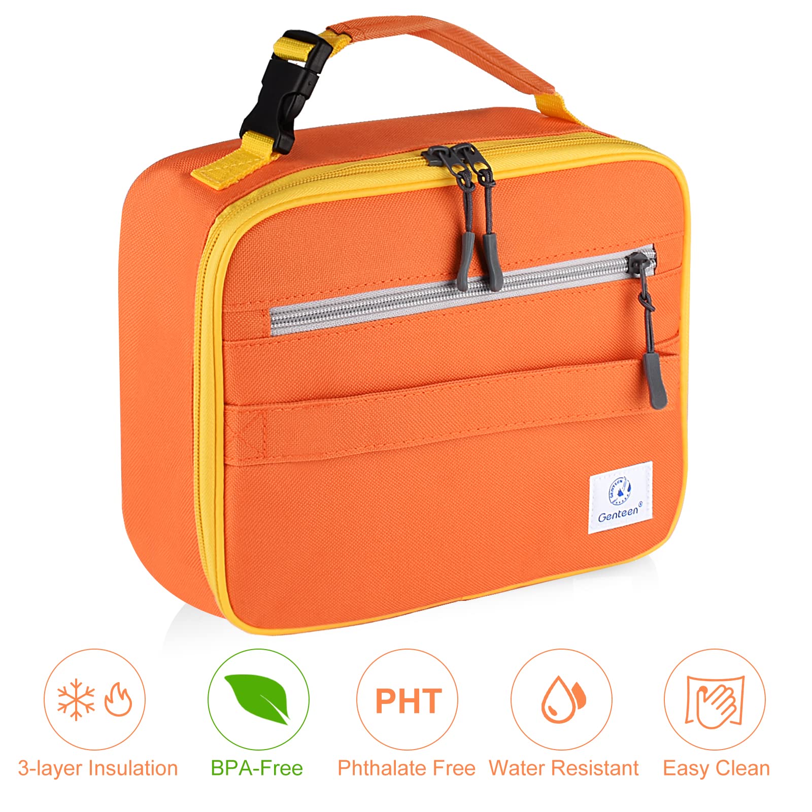 Bolsa Genteen amplia, espacio cómodo para comida y snack, naranja.