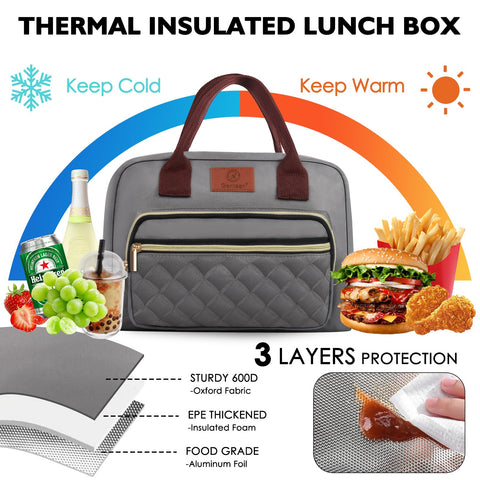 Genteen bolsa de almuerzo gris elegante, combina con cualquier atuendo.