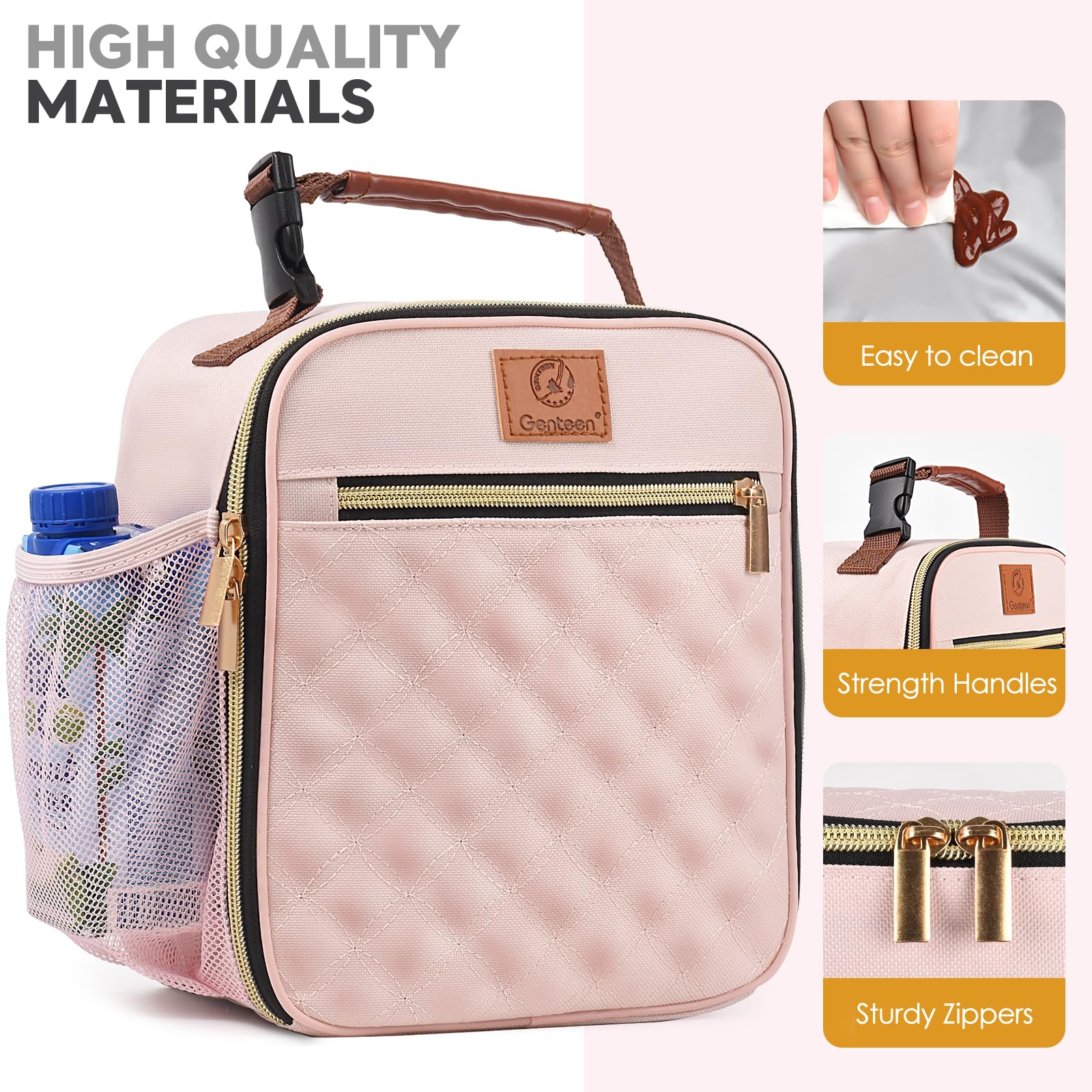 Genteen lonchera bolsillo lateral rosa, espacio extra para utensilios