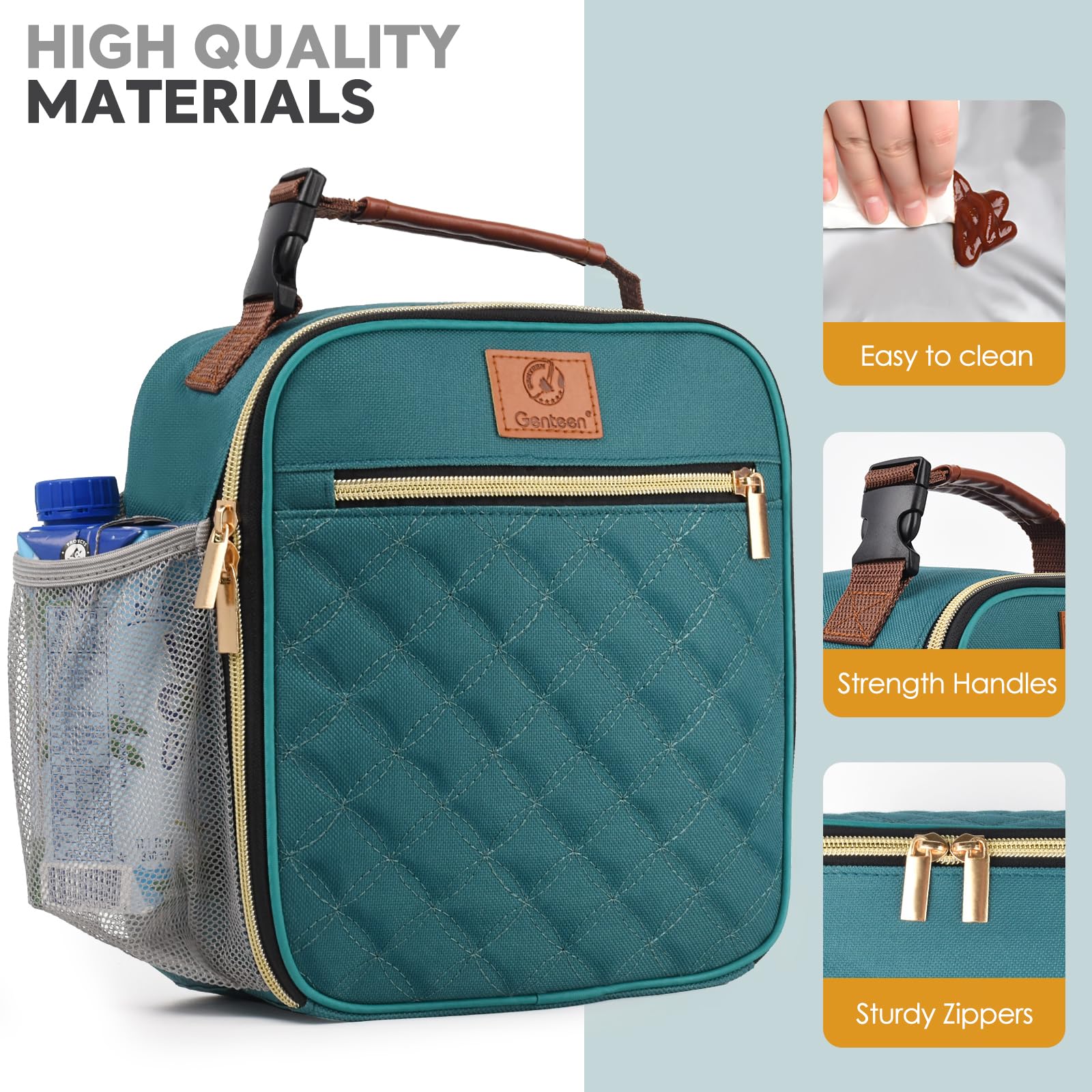 Lonchera Genteen con cierres dobles suaves para abrir y cerrar fácilmente.