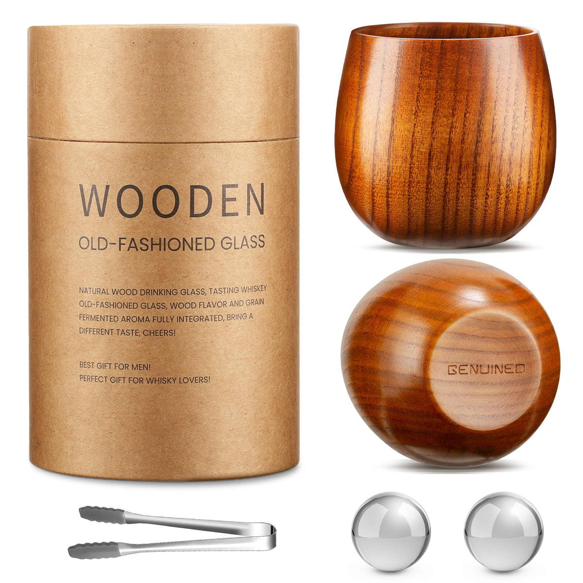 Copas de whisky de madera GENUINED originales para degustar bourbon y aroma natural.